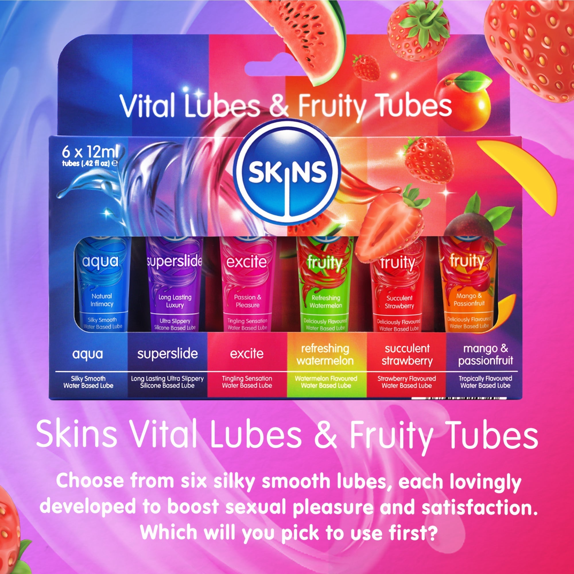 Skins Vital and Fruity Lubes Sampler Tubes (6 x 12ml)